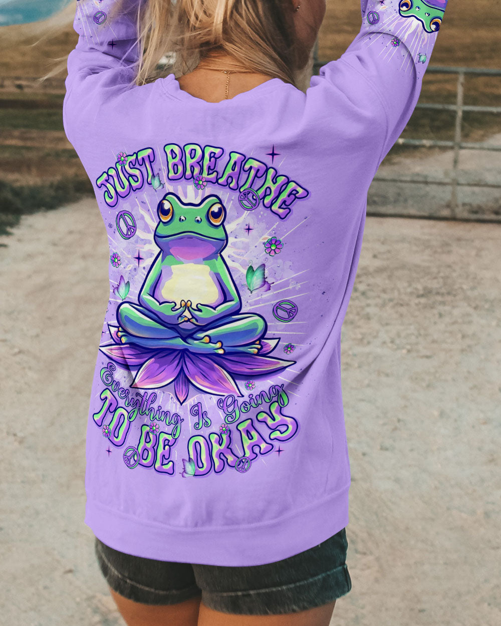 Just Breathe Everything Is Going to Be Okay Frog Mindful Yoga AOP Shirts _5_ Es3eP