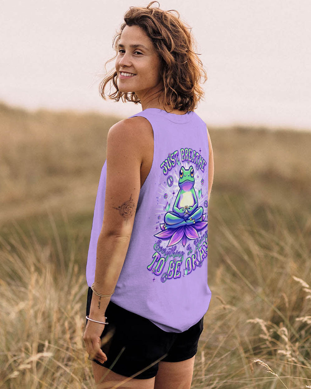 Just Breathe Everything Is Going to Be Okay Frog Mindful Yoga AOP Shirts _9_ 146Tk