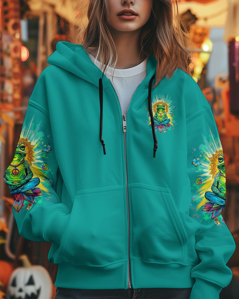 Just Breathe Everything Is Going to Be Okay Funny Meditation Frog Lotus AOP Shirts _10_ 3jOg6