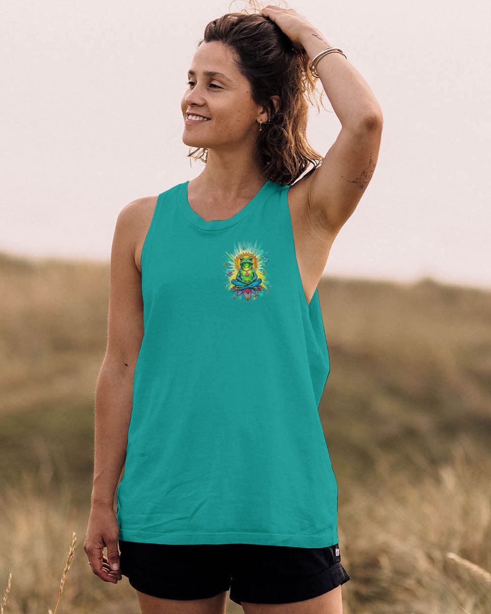 Just Breathe Everything Is Going to Be Okay Funny Meditation Frog Lotus AOP Shirts _12_ WQTss