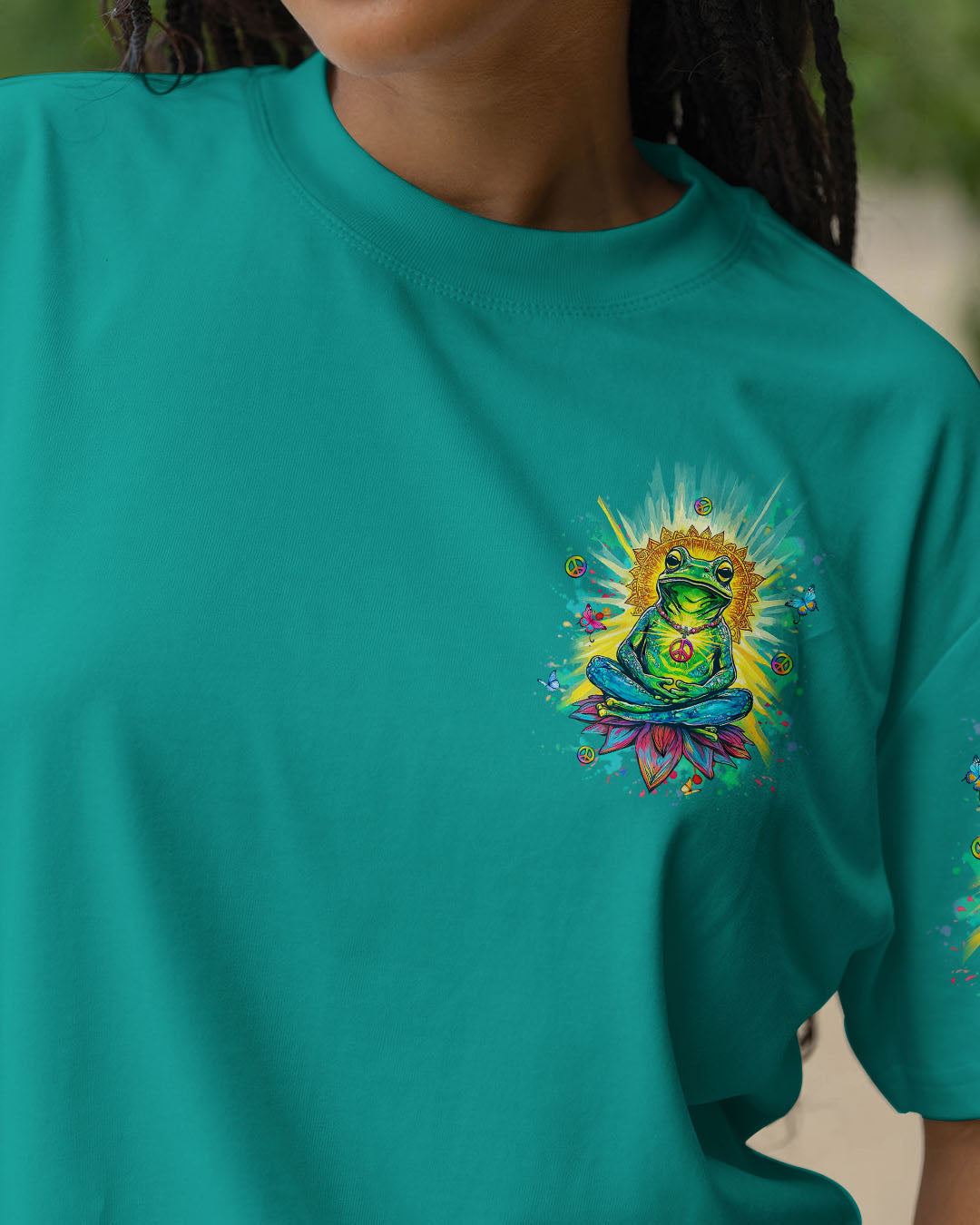 Just Breathe Everything Is Going to Be Okay Funny Meditation Frog Lotus AOP Shirts _2_ y7XAJ