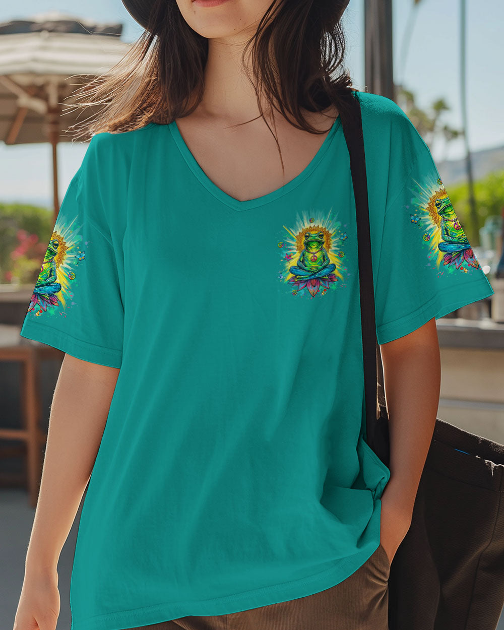 Just Breathe Everything Is Going to Be Okay Funny Meditation Frog Lotus AOP Shirts _4_ ZADYB