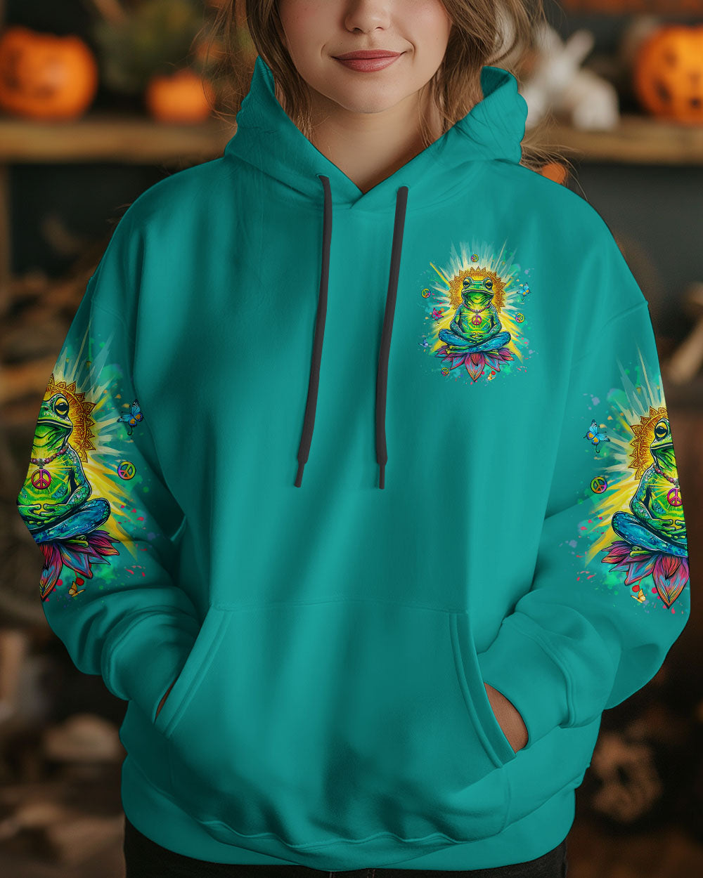 Just Breathe Everything Is Going to Be Okay Funny Meditation Frog Lotus AOP Shirts _6_ uO3BR