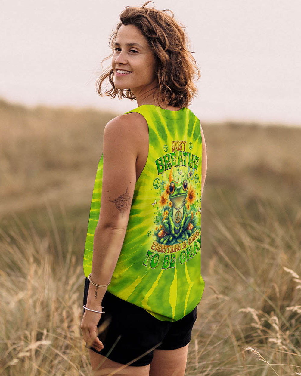 Just Breathe Everything Is Going to Be Okay Green Frog Tie Dye AOP Shirts _11_ i8r9E