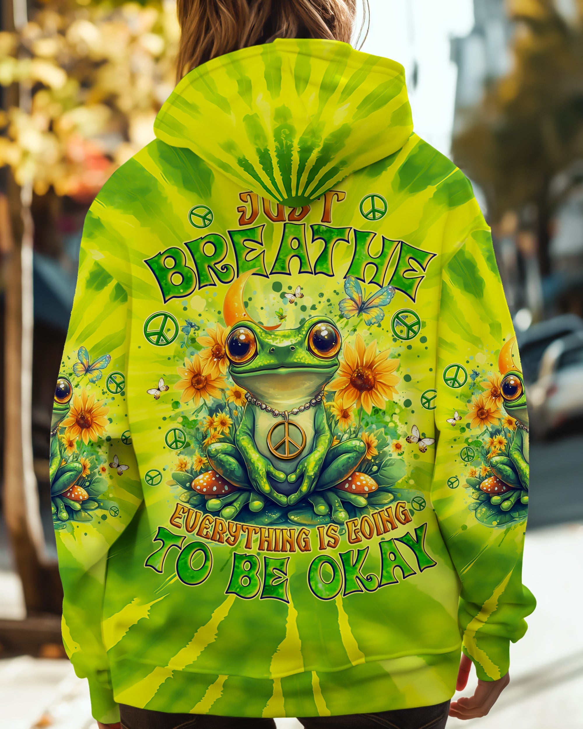 Just Breathe Everything Is Going to Be Okay Green Frog Tie Dye AOP Shirts _5_ pzZyh