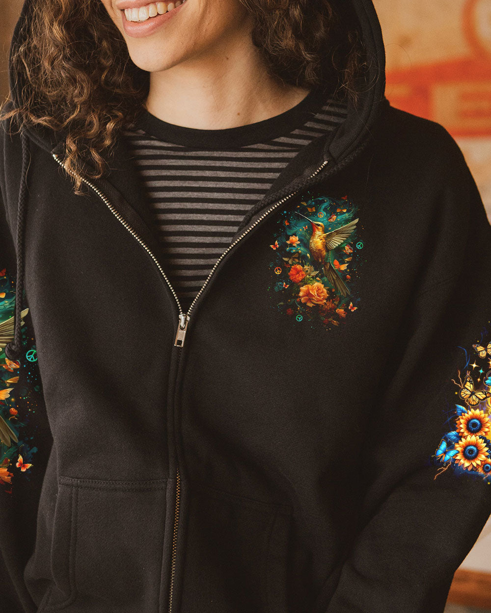 Just Breathe Everything Is Going to Be Okay Hummingbird Floral Graphic AOP Shirts _10_ fyRv0