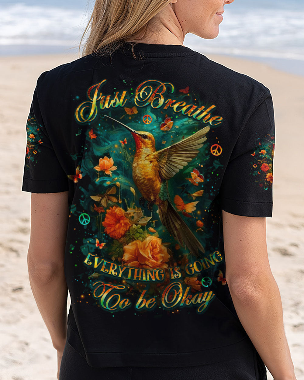 Just Breathe Everything Is Going to Be Okay Hummingbird Floral Graphic AOP Shirts _5_ yHelt