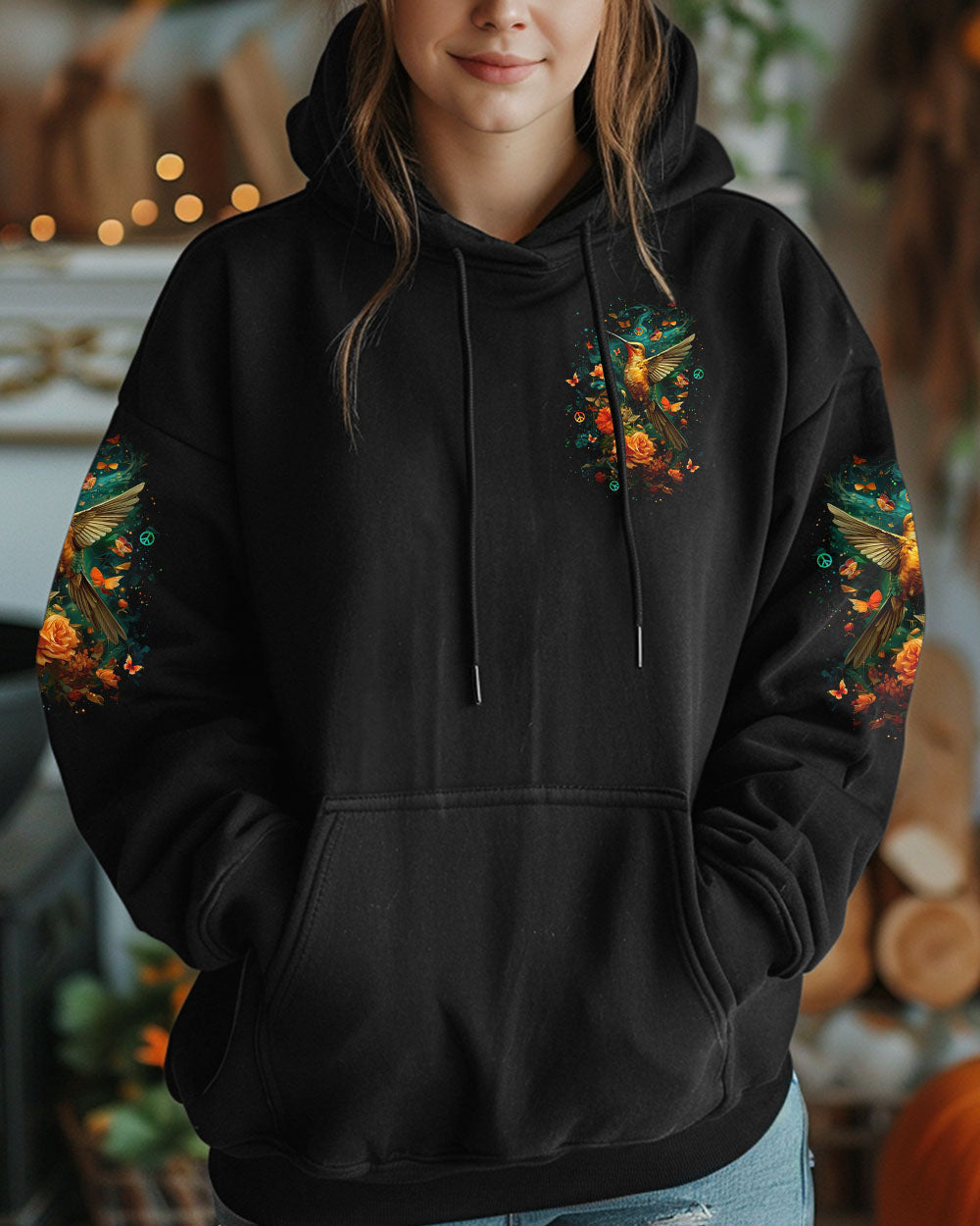 Just Breathe Everything Is Going to Be Okay Hummingbird Floral Graphic AOP Shirts _6_ WpoXp