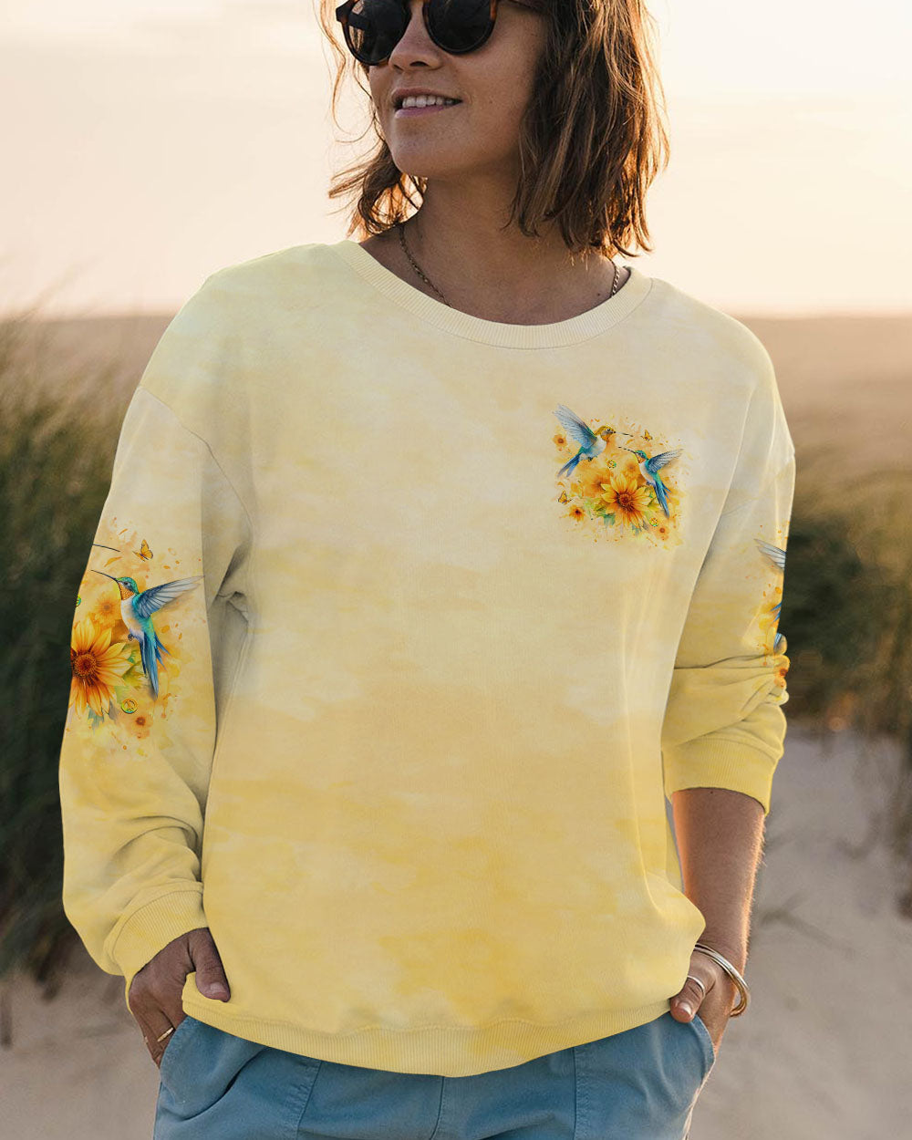 Just Breathe Everything Is Going to Be Okay Hummingbird and Floral AOP Shirts _10_ HDPyv