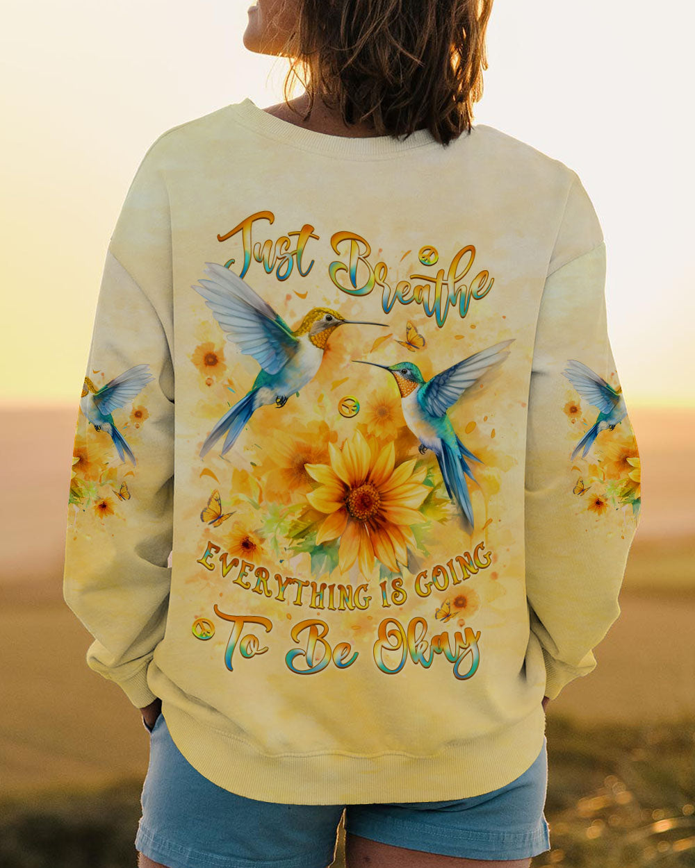 Just Breathe Everything Is Going to Be Okay Hummingbird and Floral AOP Shirts _11_ eTElL