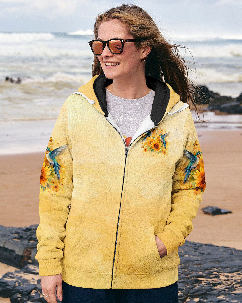 Just Breathe Everything Is Going to Be Okay Hummingbird and Floral AOP Shirts _12_ d5xZn