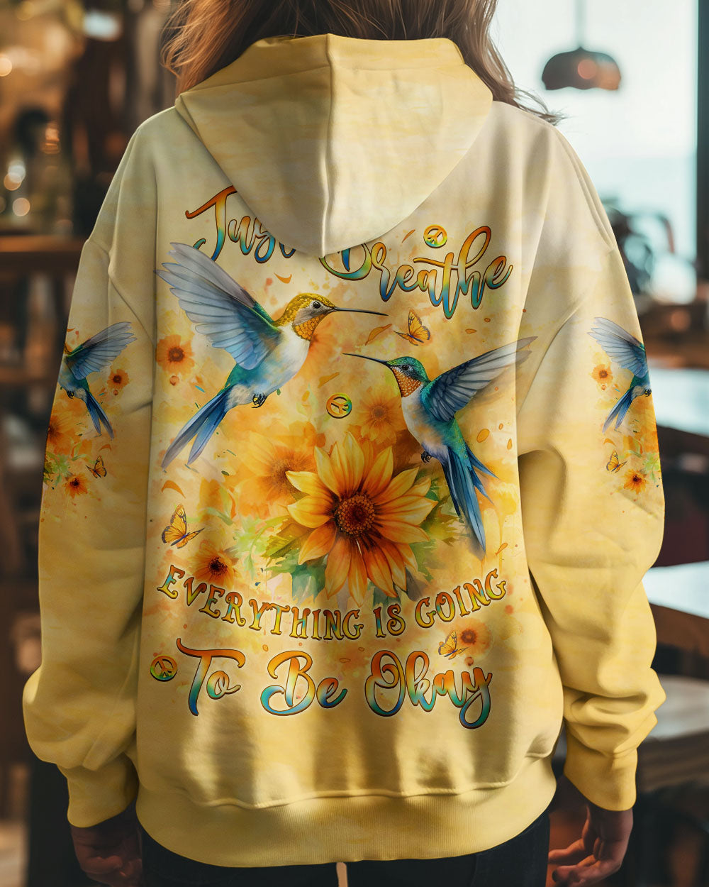 Just Breathe Everything Is Going to Be Okay Hummingbird and Floral AOP Shirts _1_ QwL05