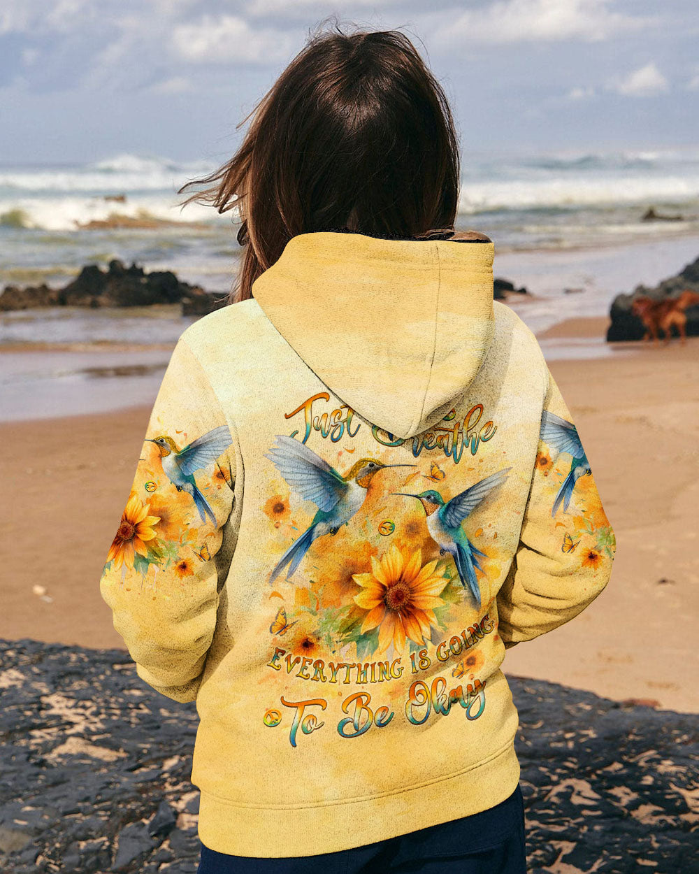 Just Breathe Everything Is Going to Be Okay Hummingbird and Floral AOP Shirts _2_ gQyRO