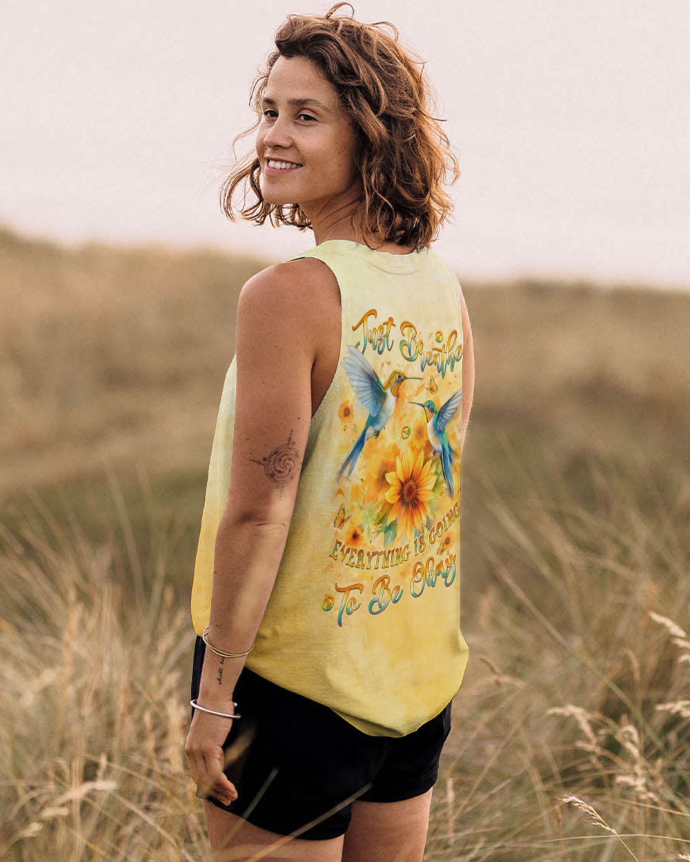 Just Breathe Everything Is Going to Be Okay Hummingbird and Floral AOP Shirts _3_ upNFg