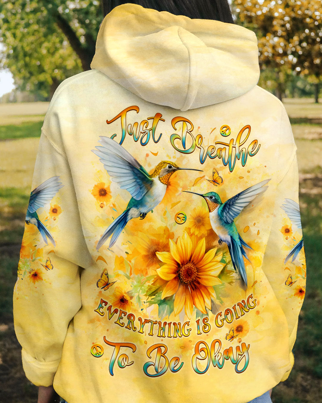 Just Breathe Everything Is Going to Be Okay Hummingbird and Floral AOP Shirts _9_ EUnMR