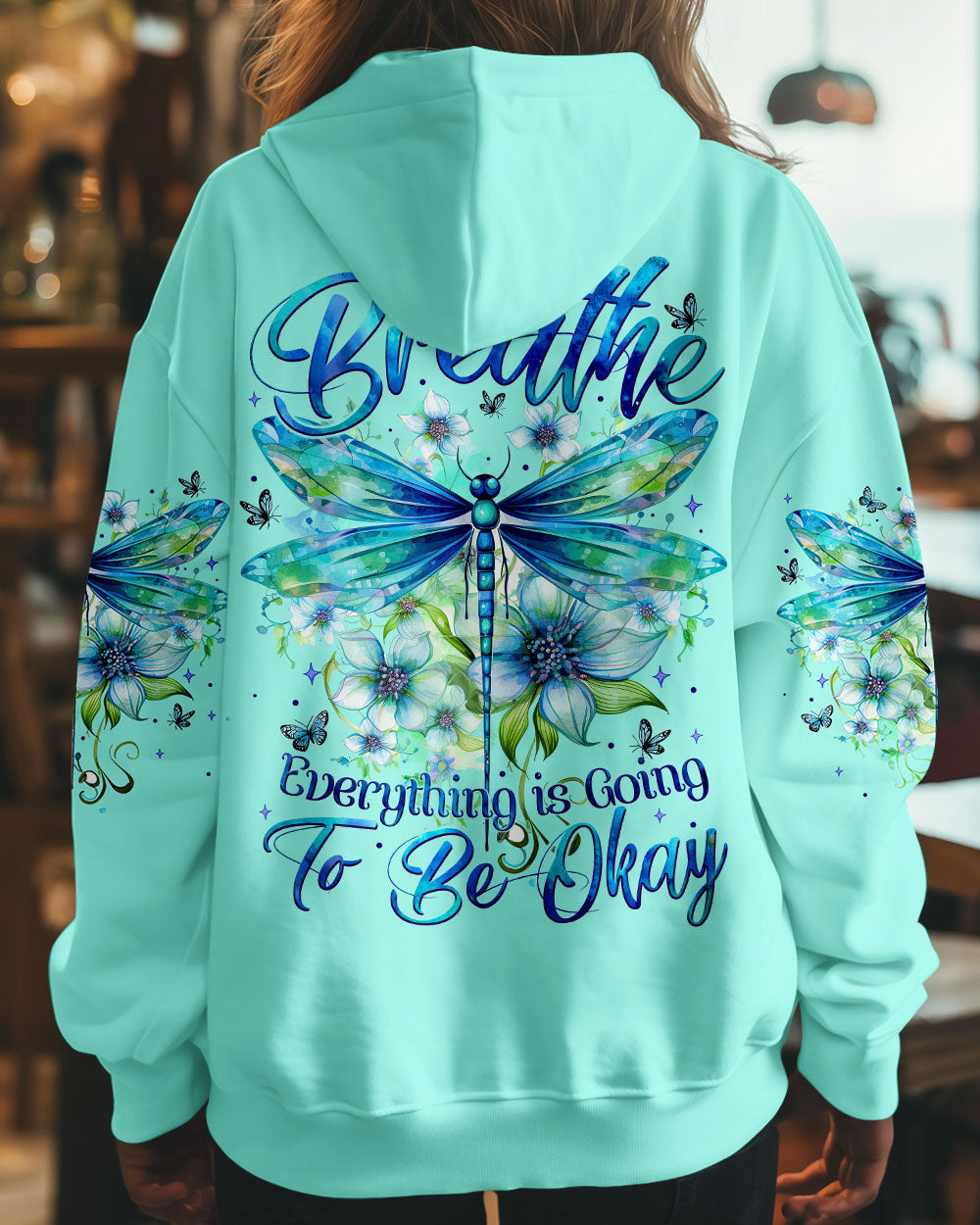 Just Breathe Everything Is Going to Be Okay Inspirational Dragonfly Floral AOP Shirts _7_ mIKKS