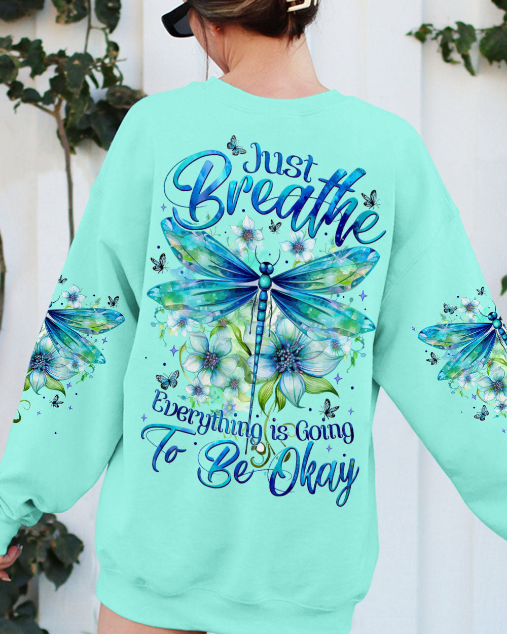 Just Breathe Everything Is Going to Be Okay Inspirational Dragonfly Floral AOP Shirts _9_ cGOFu