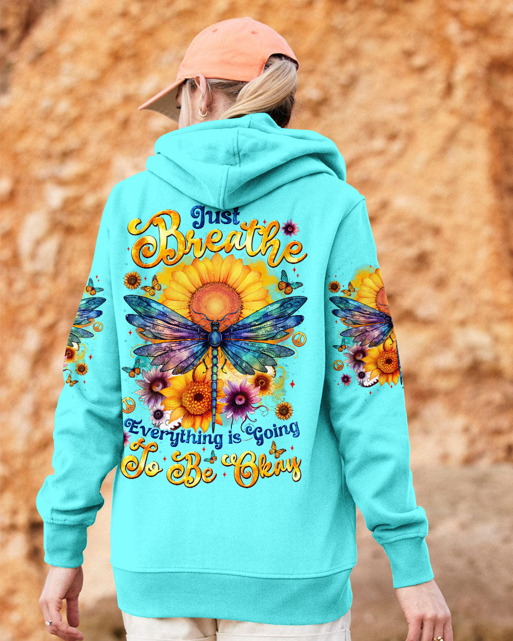 Just Breathe Everything Is Going to Be Okay Inspirational Sunflower and Dragonfly AOP Shirts _2_ 3CnCb