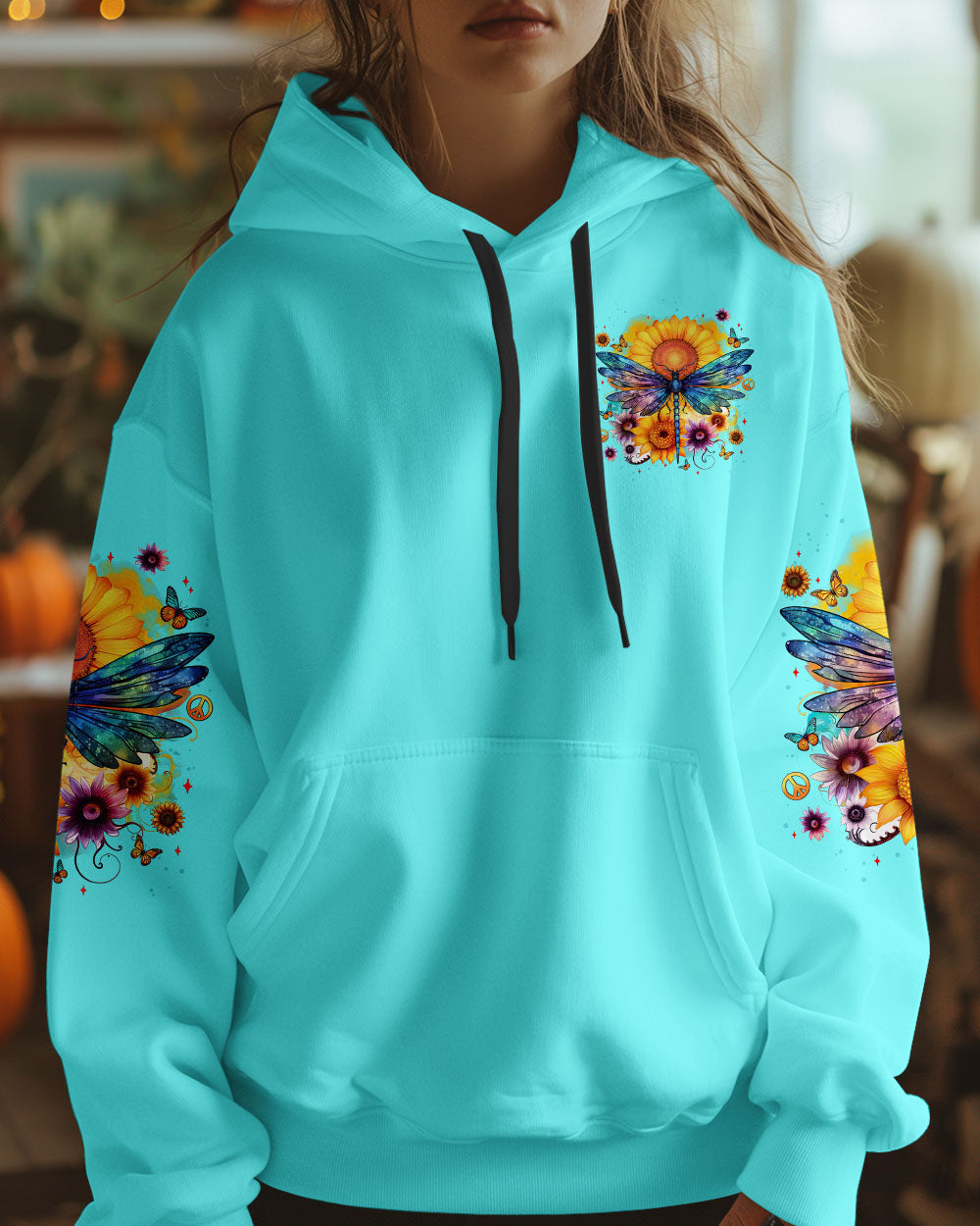 Just Breathe Everything Is Going to Be Okay Inspirational Sunflower and Dragonfly AOP Shirts _7_ npYBc