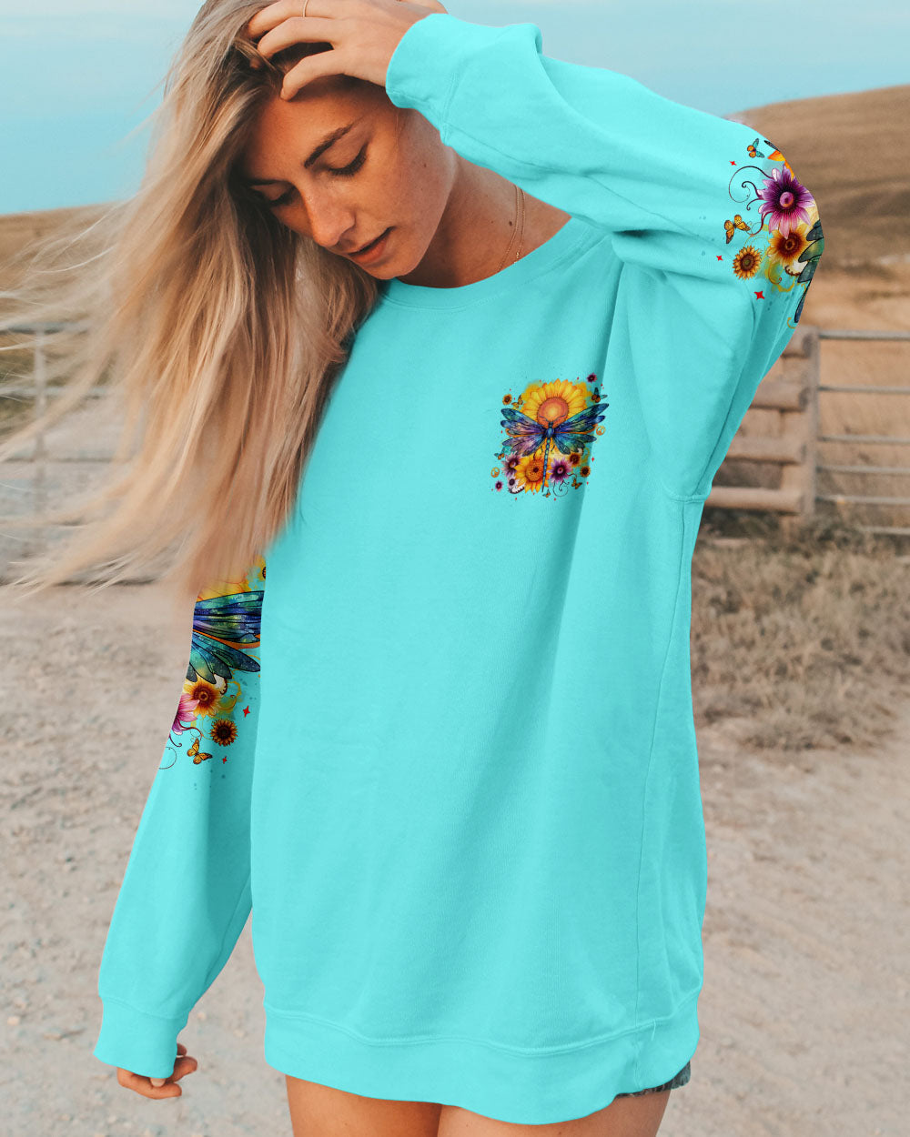 Just Breathe Everything Is Going to Be Okay Inspirational Sunflower and Dragonfly AOP Shirts _9_ fSZqx