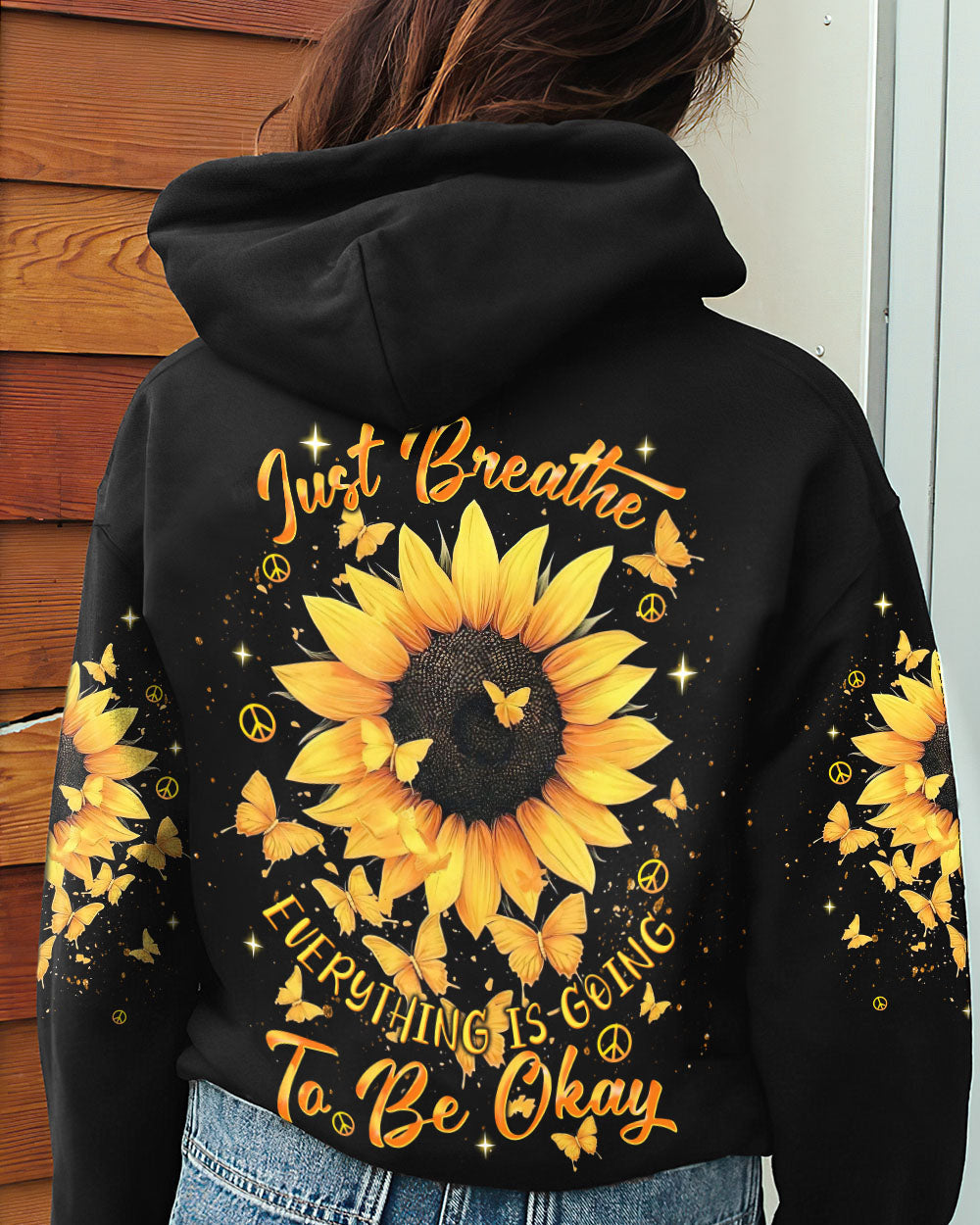 Just Breathe Everything Is Going to Be Okay Inspirational Sunflower with Butterflies AOP Shirts _7_ WwhDb