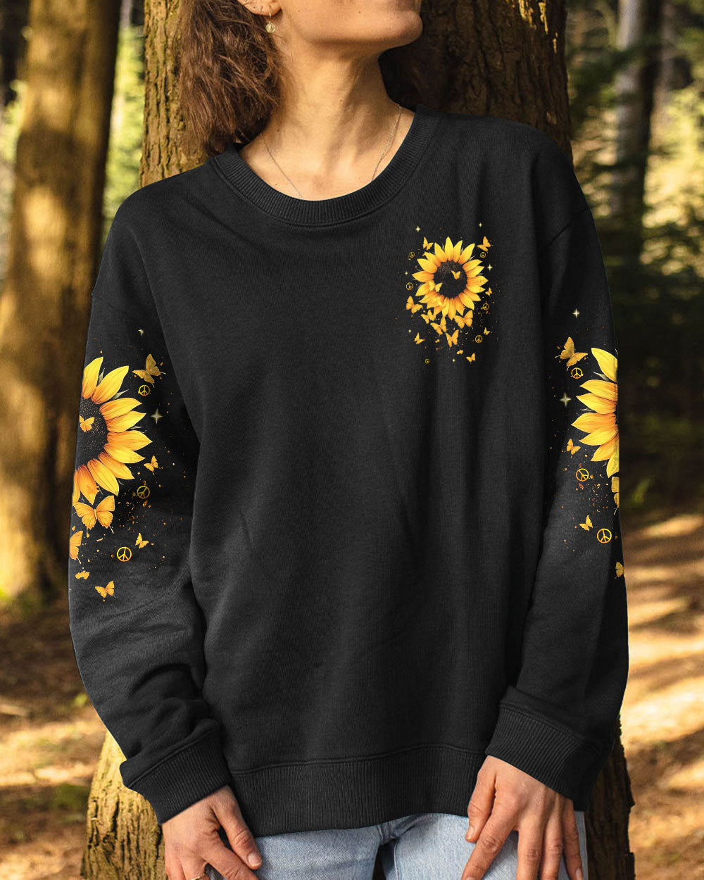 Just Breathe Everything Is Going to Be Okay Inspirational Sunflower with Butterflies AOP Shirts _8_ 7pMvC