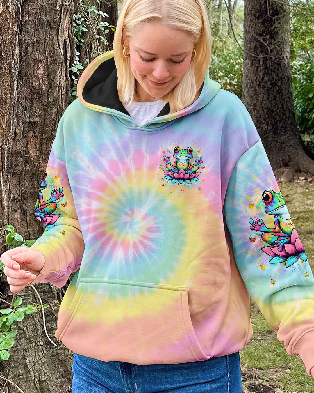 Just Breathe Everything Is Going to Be Okay Meditating Frog Tie Dye Lotus AOP Shirts _14_ BtWBS