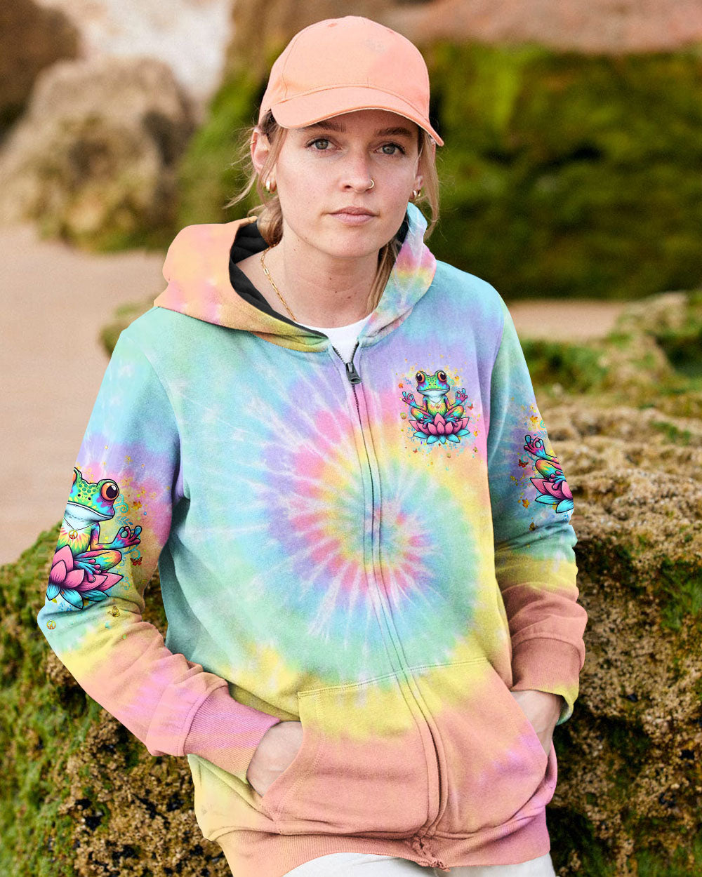 Just Breathe Everything Is Going to Be Okay Meditating Frog Tie Dye Lotus AOP Shirts _4_ VtYE5