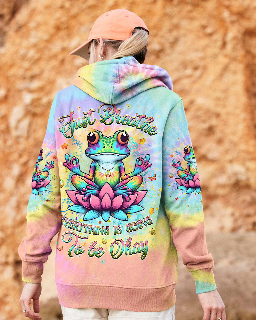 Just Breathe Everything Is Going to Be Okay Meditating Frog Tie Dye Lotus AOP Shirts _9_ AOUmc