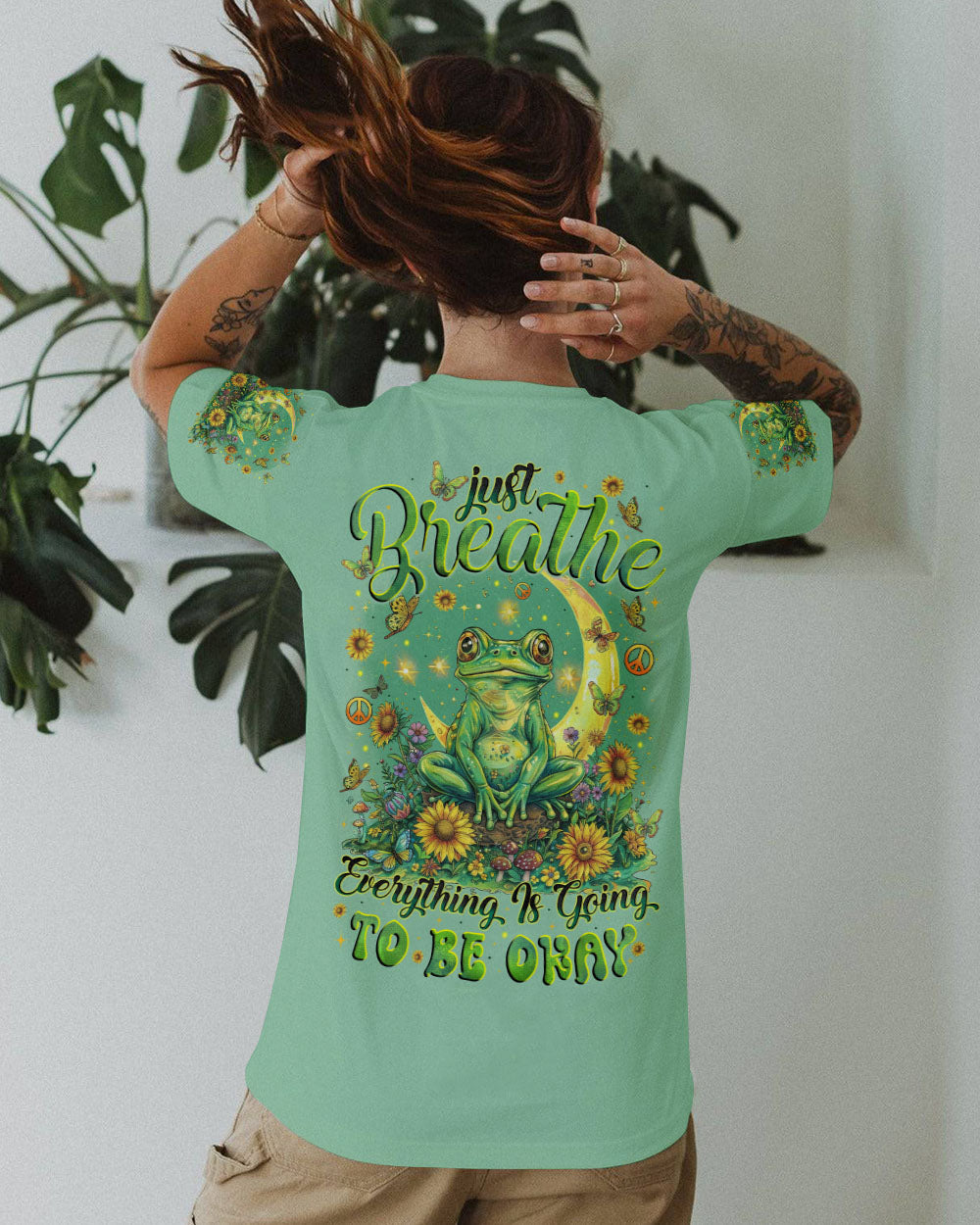 Just Breathe Everything Is Going to Be Okay Mindful Frog Sunflower Moon AOP Shirts _10_ BIKy1