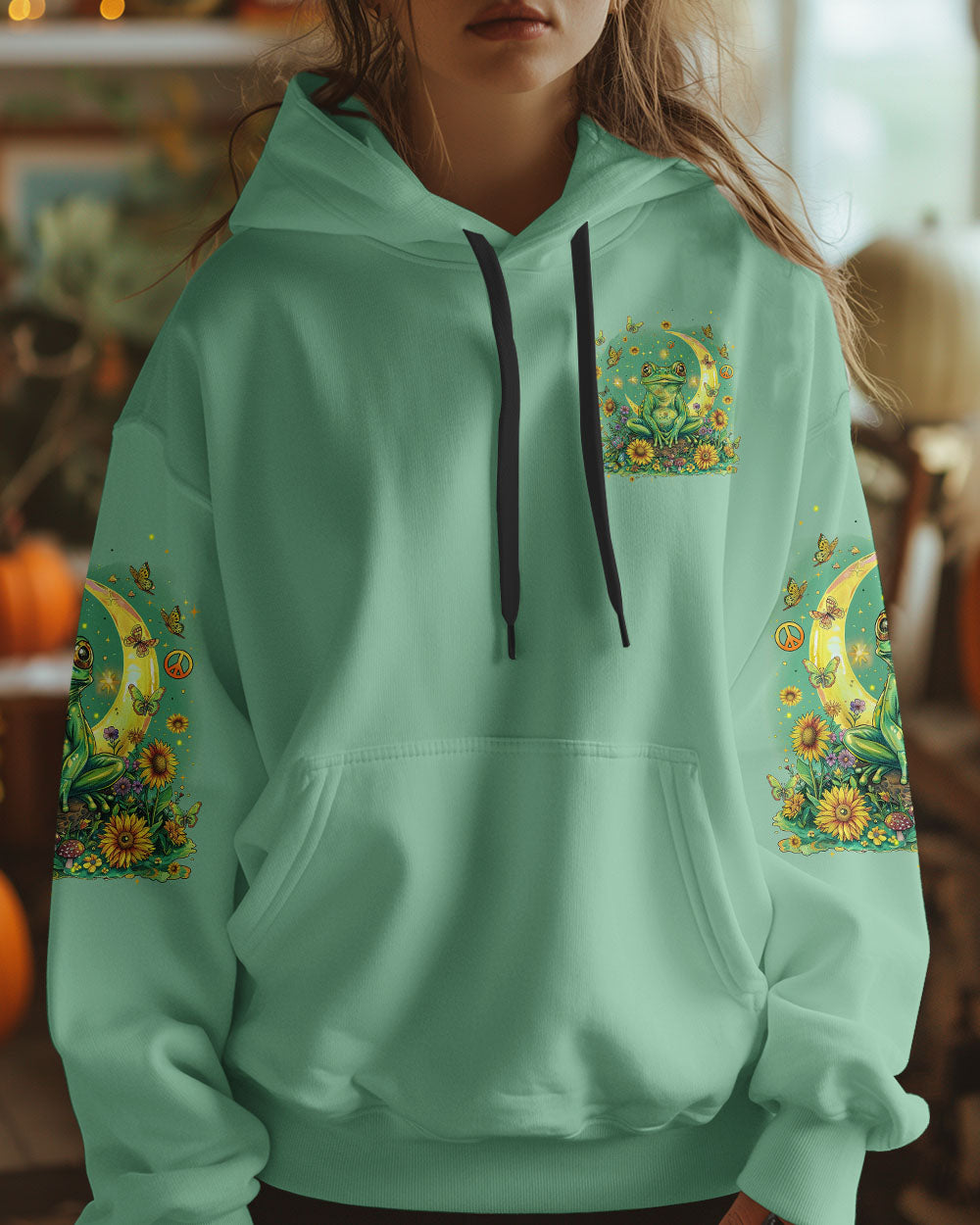 Just Breathe Everything Is Going to Be Okay Mindful Frog Sunflower Moon AOP Shirts _13_ p2fGe