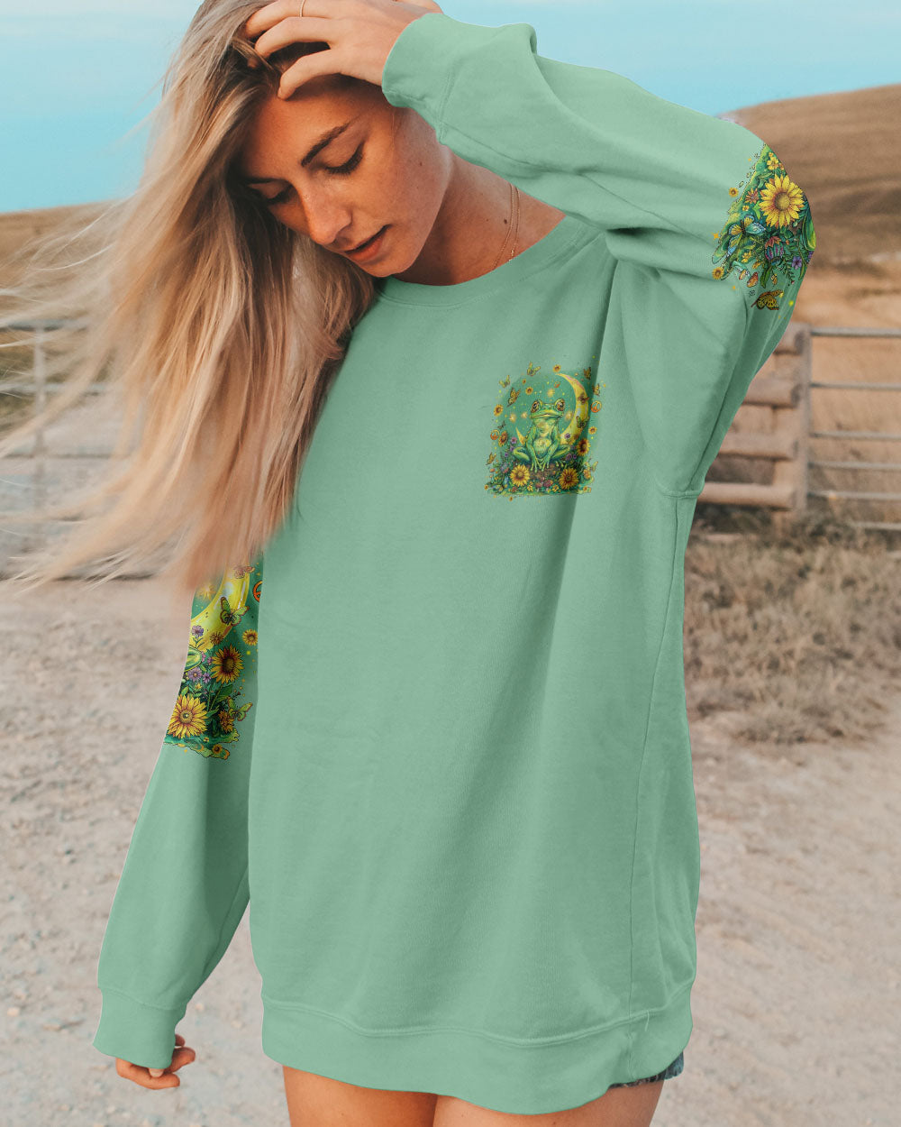 Just Breathe Everything Is Going to Be Okay Mindful Frog Sunflower Moon AOP Shirts _2_ EiEgu