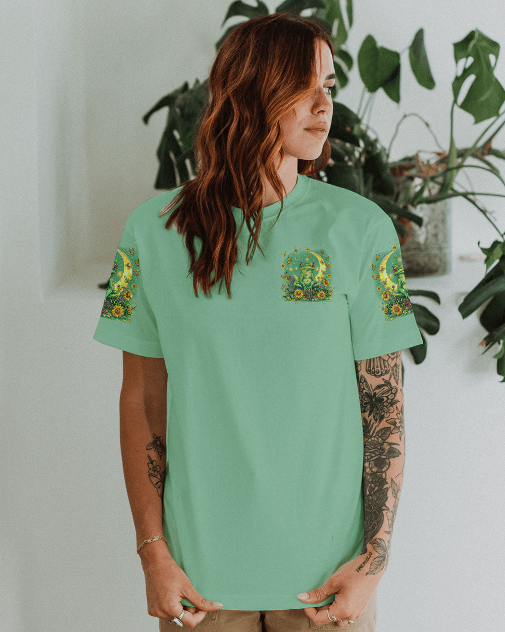 Just Breathe Everything Is Going to Be Okay Mindful Frog Sunflower Moon AOP Shirts _9_ S3e3q