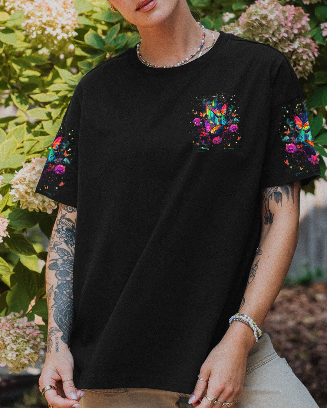 Just Breathe Everything Is Going to Be Okay Motivational Butterfly Floral Quote AOP Shirt _1_ h1lao