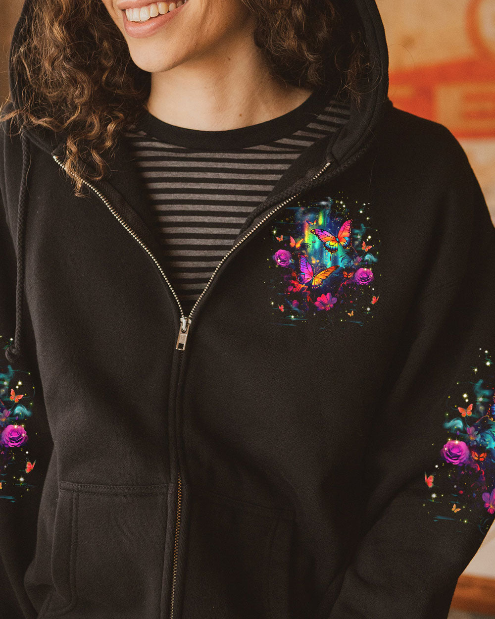 Just Breathe Everything Is Going to Be Okay Motivational Butterfly Floral Quote AOP Shirt _9_ SgXmO