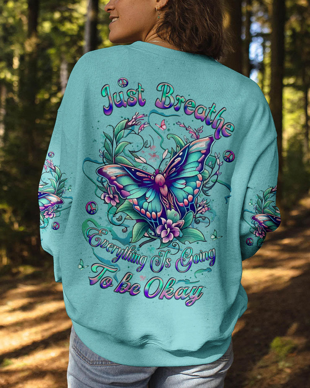 Just Breathe Everything Is Going to Be Okay Motivational Butterfly Quote AOP Shirts _3_ CjfeS