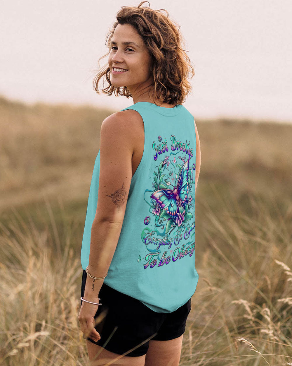 Just Breathe Everything Is Going to Be Okay Motivational Butterfly Quote AOP Shirts _7_ ZICb9