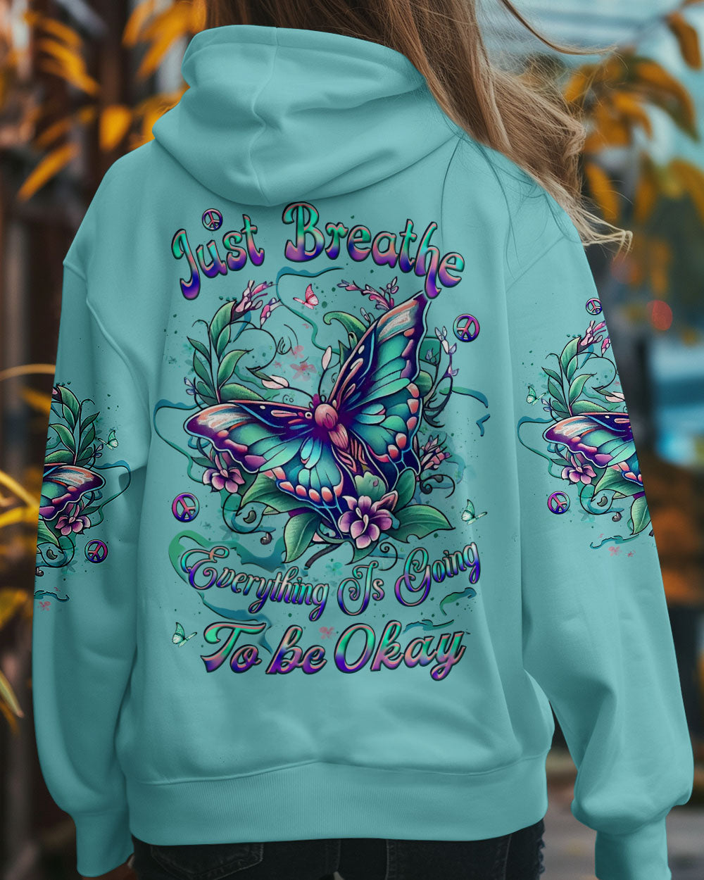 Just Breathe Everything Is Going to Be Okay Motivational Butterfly Quote AOP Shirts _8_ wvMOC