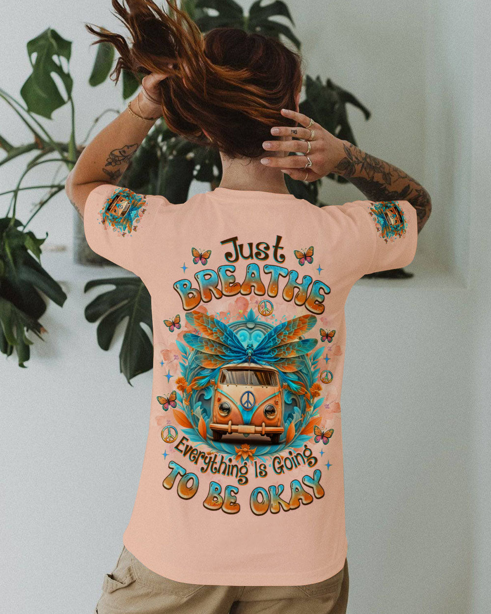 Just Breathe Everything Is Going to Be Okay Peace Van and Butterflies AOP Shirts _11_ 5lSrG