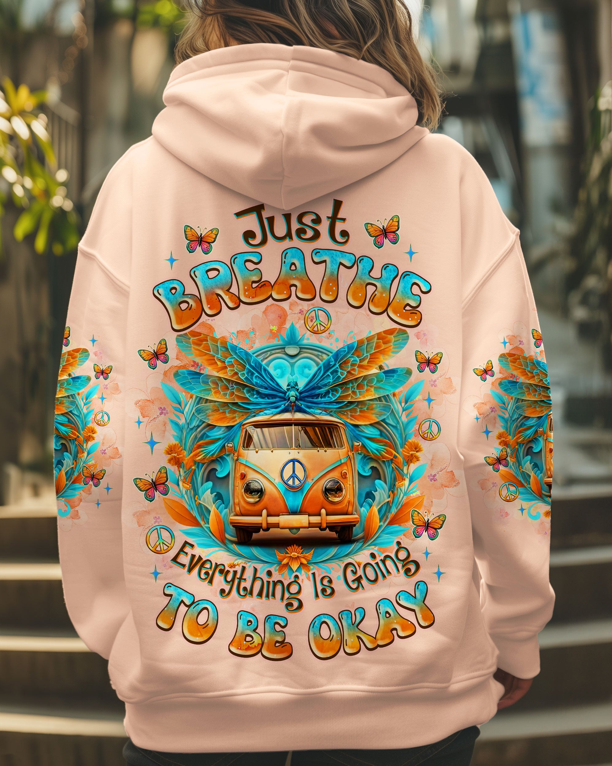 Just Breathe Everything Is Going to Be Okay Peace Van and Butterflies AOP Shirts _1_ KE48a