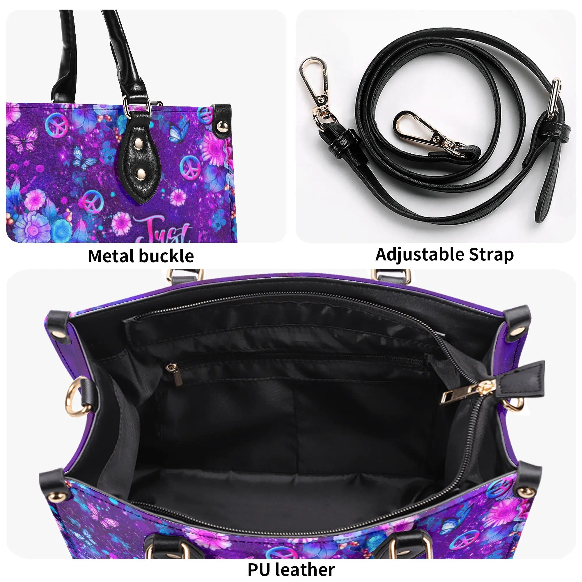 Just Breathe Everything Is Going to Be Okay Purple Butterfly with Flower Leather Bag _7_ MooQj