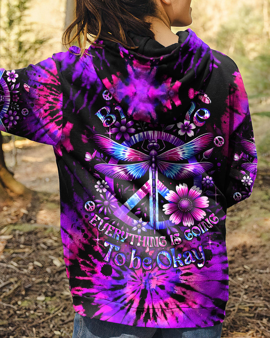Just Breathe Everything Is Going to Be Okay Purple Dragonfly Tie Dye Hippie Graphic AOP Shirts _10_ yJTuW