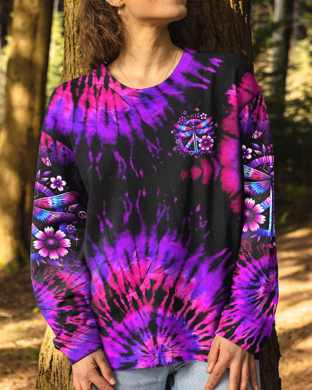 Just Breathe Everything Is Going to Be Okay Purple Dragonfly Tie Dye Hippie Graphic AOP Shirts _4_ SPCYx