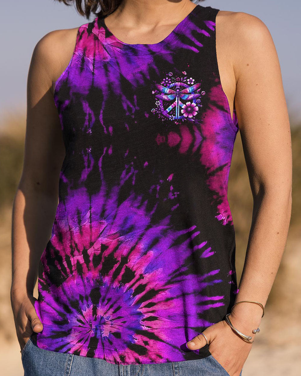 Just Breathe Everything Is Going to Be Okay Purple Dragonfly Tie Dye Hippie Graphic AOP Shirts _8_ dUpUn
