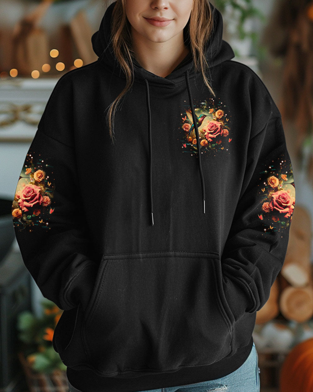 Just Breathe Everything Is Going to Be Okay Rose and Hummingbird Graphic AOP Shirts _6_ wHzzW