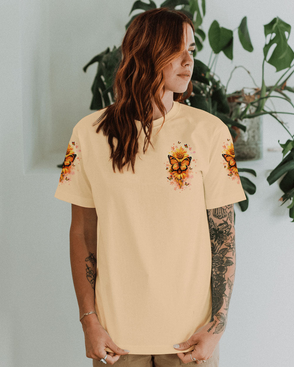 Just Breathe Everything Is Going to Be Okay Sunflower Butterfly AOP Shirts _10_ WjehX