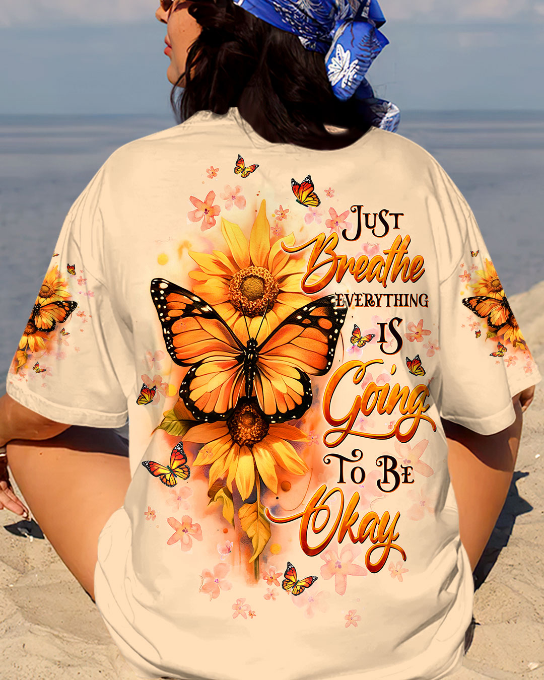 Just Breathe Everything Is Going to Be Okay Sunflower Butterfly AOP Shirts _11_ NXlzy
