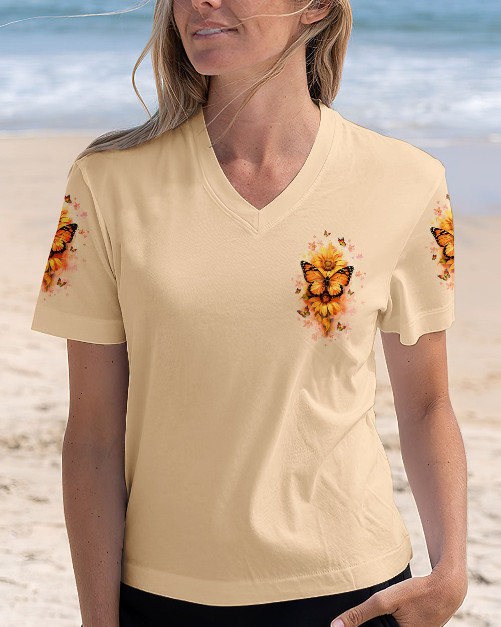 Just Breathe Everything Is Going to Be Okay Sunflower Butterfly AOP Shirts _12_ RTNgW