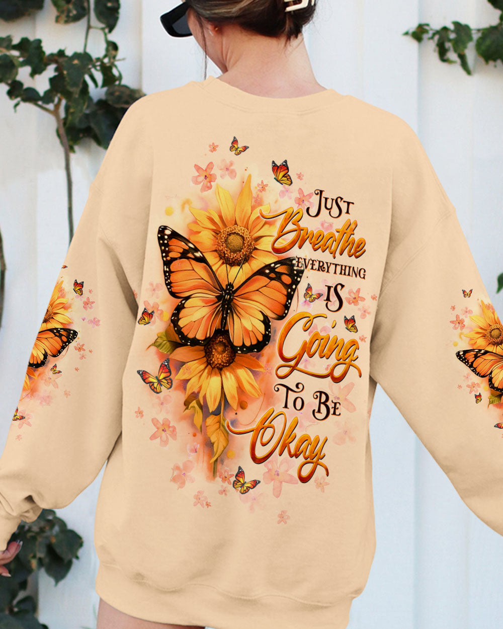 Just Breathe Everything Is Going to Be Okay Sunflower Butterfly AOP Shirts _3_ If3Ed