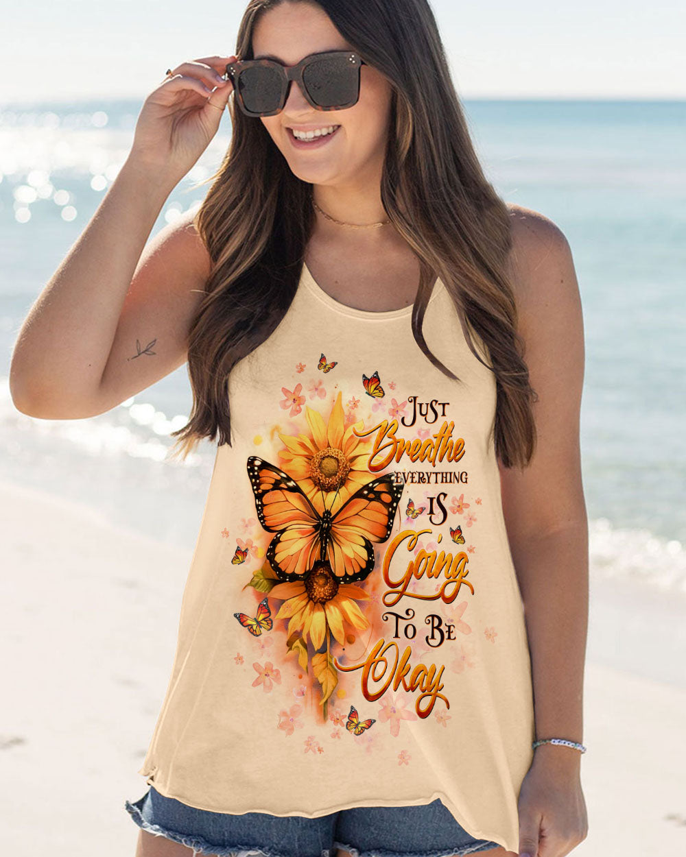 Just Breathe Everything Is Going to Be Okay Sunflower Butterfly AOP Shirts _5_ VY9kg